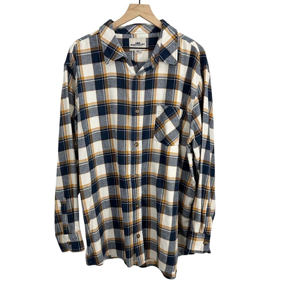 Northeast Outfitters Plaid Button Up Flannel Long Sleeve Top Blue Yellow 2XL‎